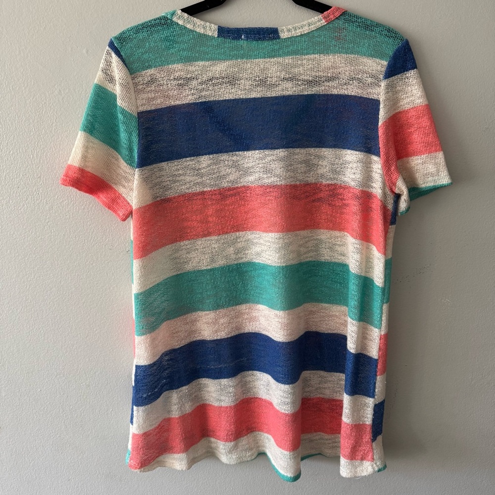 BiBi open knit v neck striped short sleeve top - Picture 11 of 14